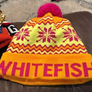 Whitefish Montana stocking hat with Pom Pom great colors excellent condition.